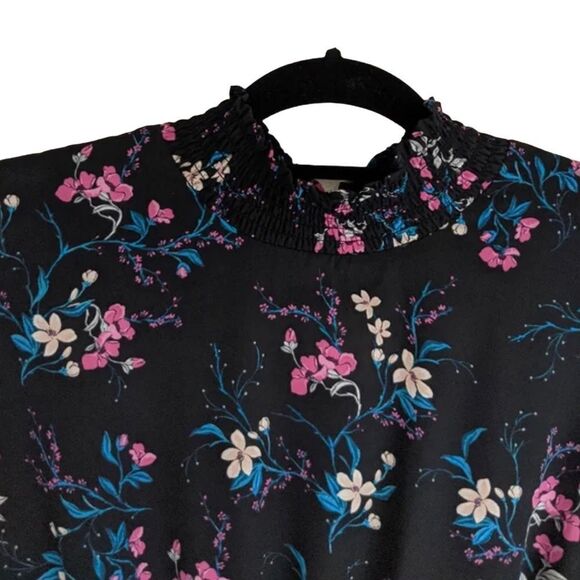 Nanette Lepore Floral Mock Neck Long Sleeve High Low Midi Dress - Picture 8 of 8